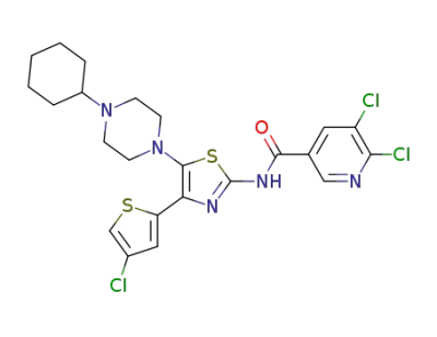 5,6-dichloro-N-[4-(4-chlorothiophen-2-yl)-5-(4-cyclohexylpiperazin-1-yl)-1,3-thiazol-2-yl]nicotinamide