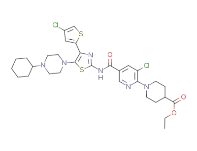 ethyl 1-(3-chloro-5-{[4-(4-chlorothiophen-2-yl)-5-(4-cyclohexylpiperazin-1-yl)thiazol-2-yl]carbamoyl}pyridin-2-yl)piperidine-4-carboxylate